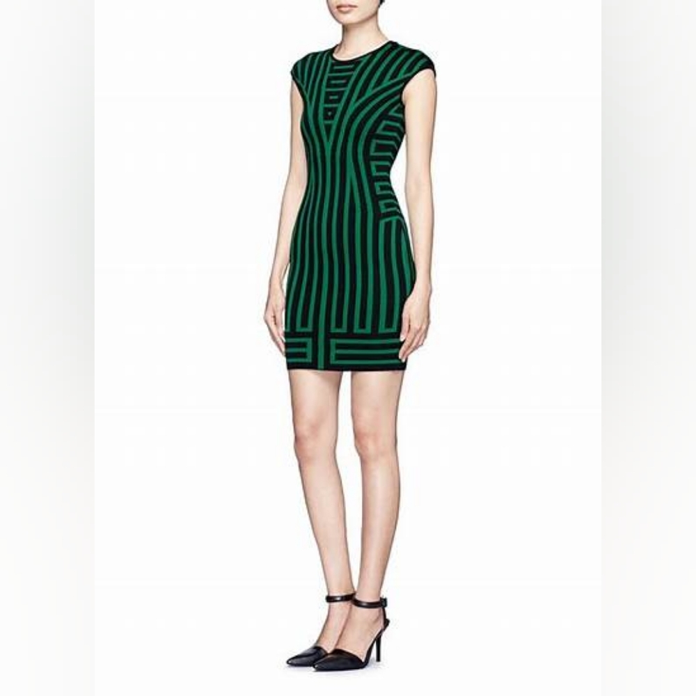 NWT, RVN Deco Stripe Jaquard Knit Sheath Dress